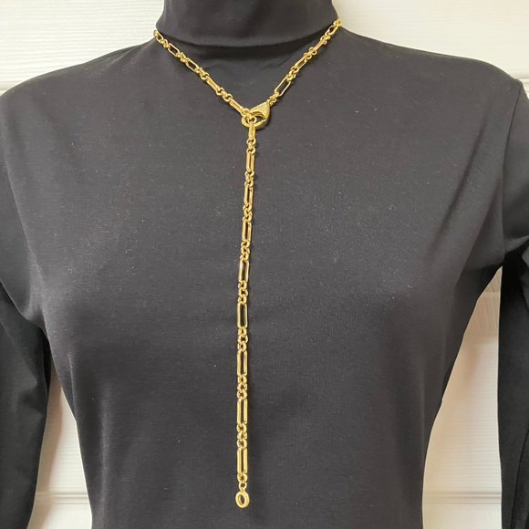 NEW 18k Real Gold Plated Paper Clip 25 inch Chain Large Cubic Zirconia Clasp - Picture 3 of 14